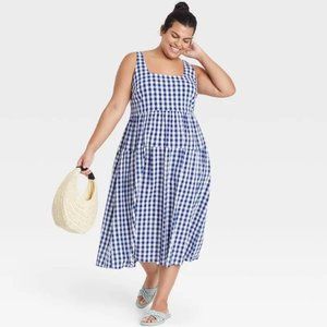 Ava & Viv Blue & White Gingham Sleeveless Tie-Back Tiered Dress Plus Size 3X